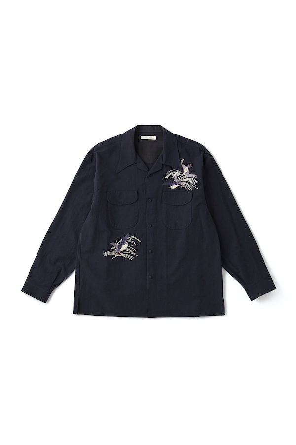 SWALLOW COLLAR NASSOU SHIRTS (EMBROIDERY)（BLACK）