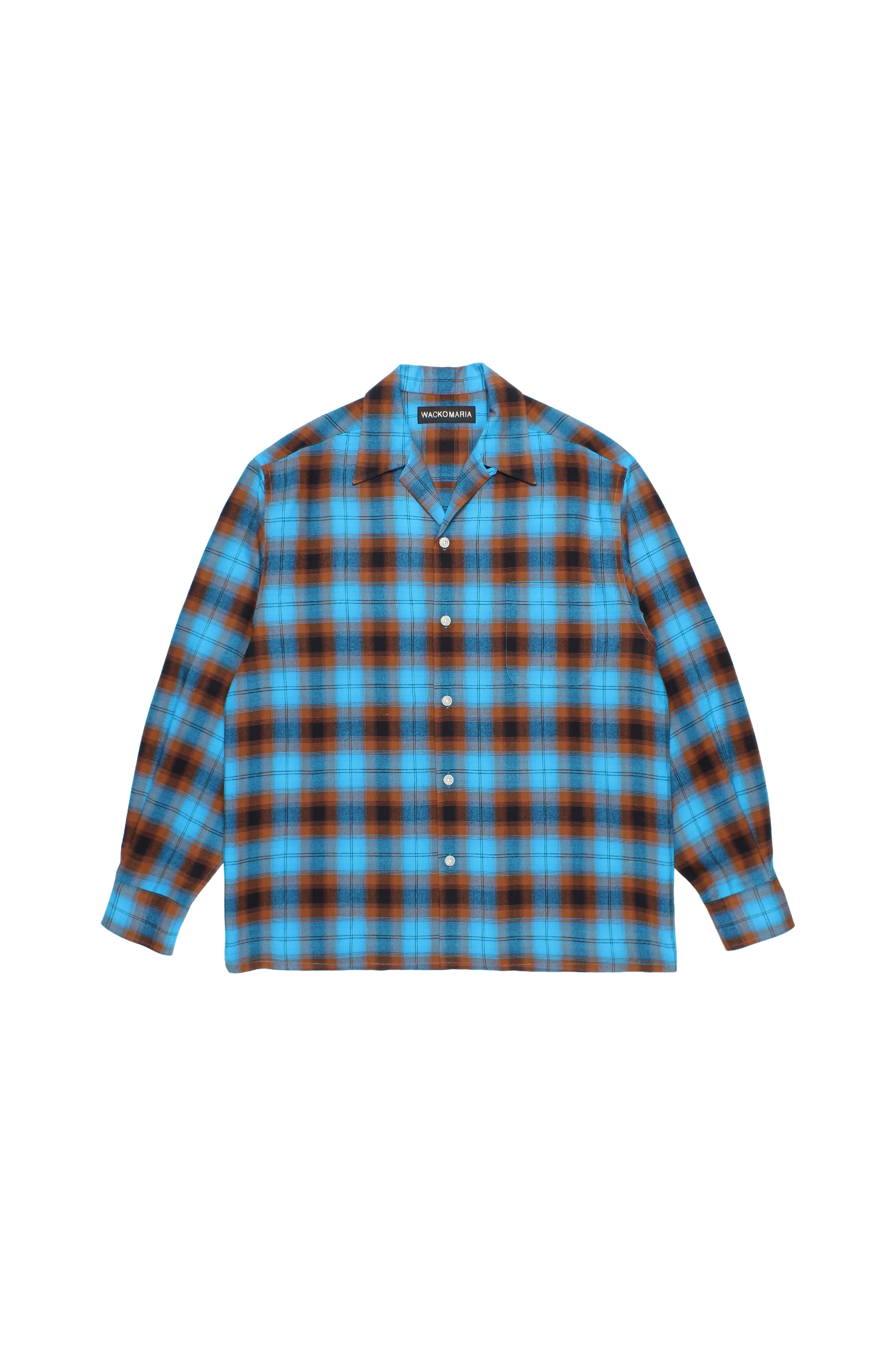 OMBRE CHECK OPEN COLLAR SHIRT L/S ( TYPE-1 )(BLUE)