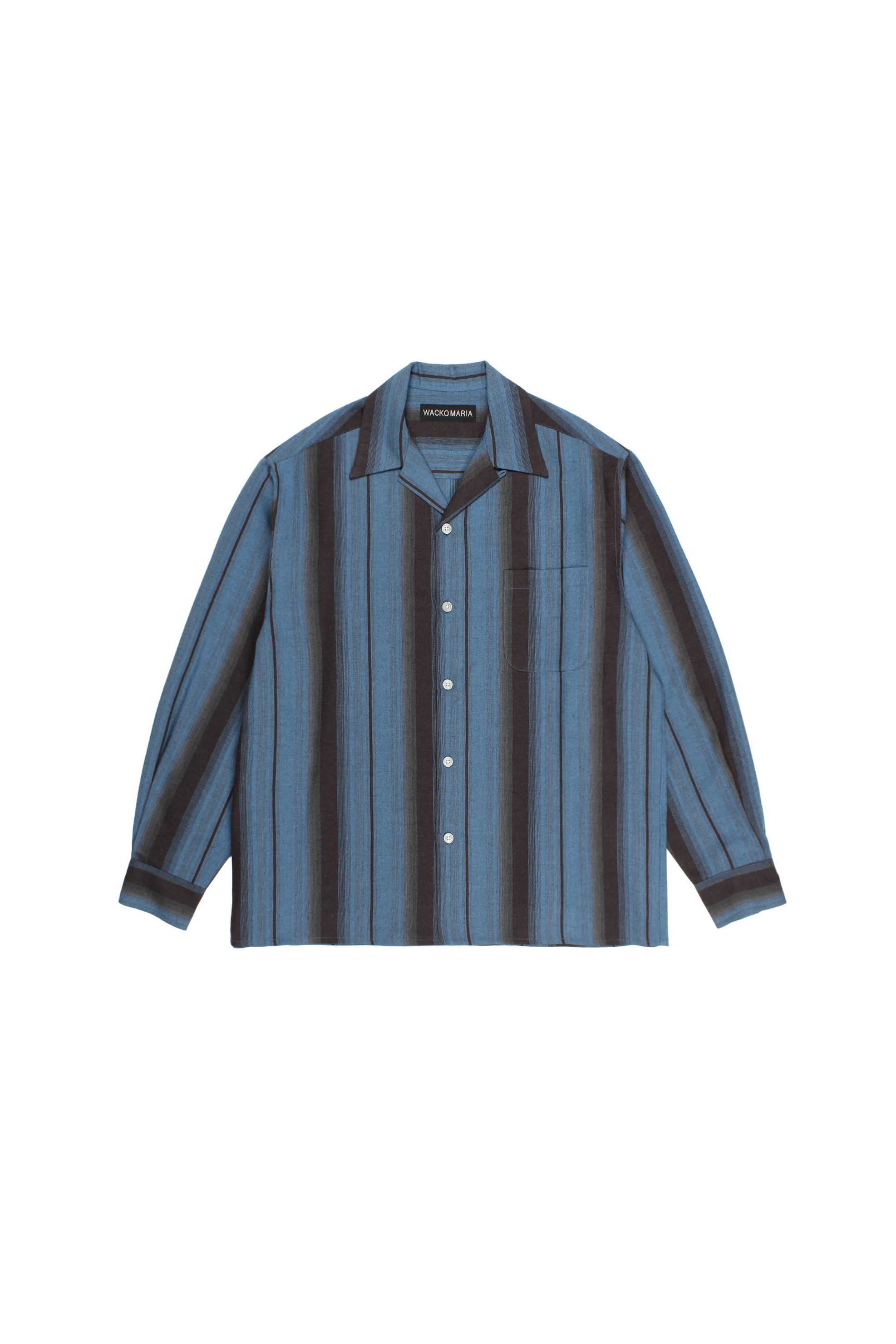 OMBRE STRIPED OPEN COLLAR SHIRT L/S（BLUE）