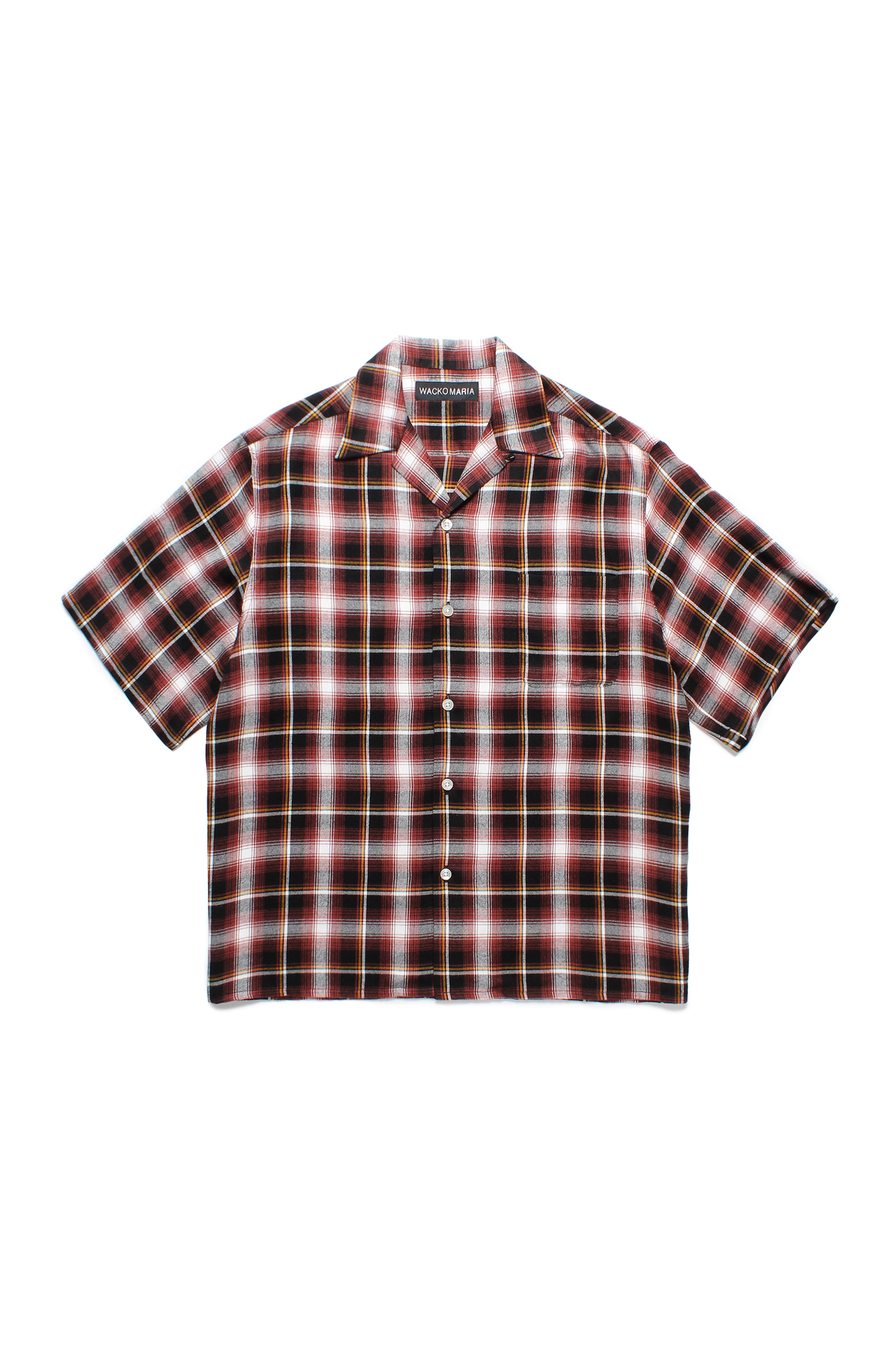 OMBRE CHECK OPEN COLLAR SHIRT S/S ( TYPE-1 )（BURBUNDY）
