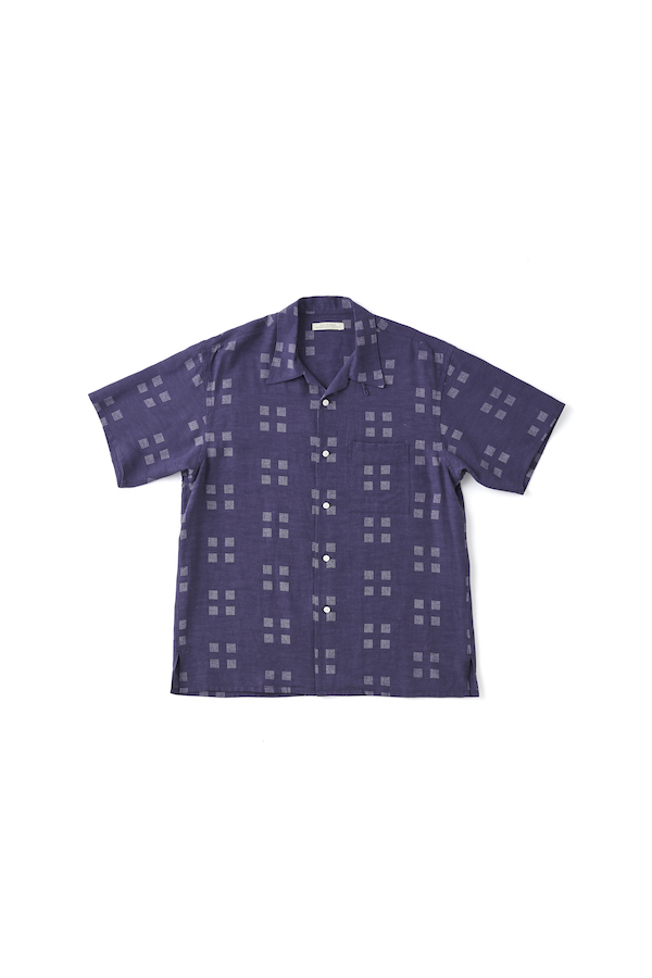ORIGINAL PRINTED OPEN COLLAR SHIRTS (Square Dot) Short-sleeve（AUBERGINE）