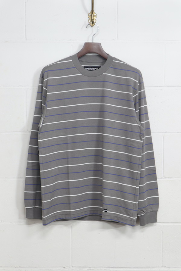 STRIPED CREW NECK LONG SLEEVE T-SHIRT ( TYPE-2 )（GRAY）