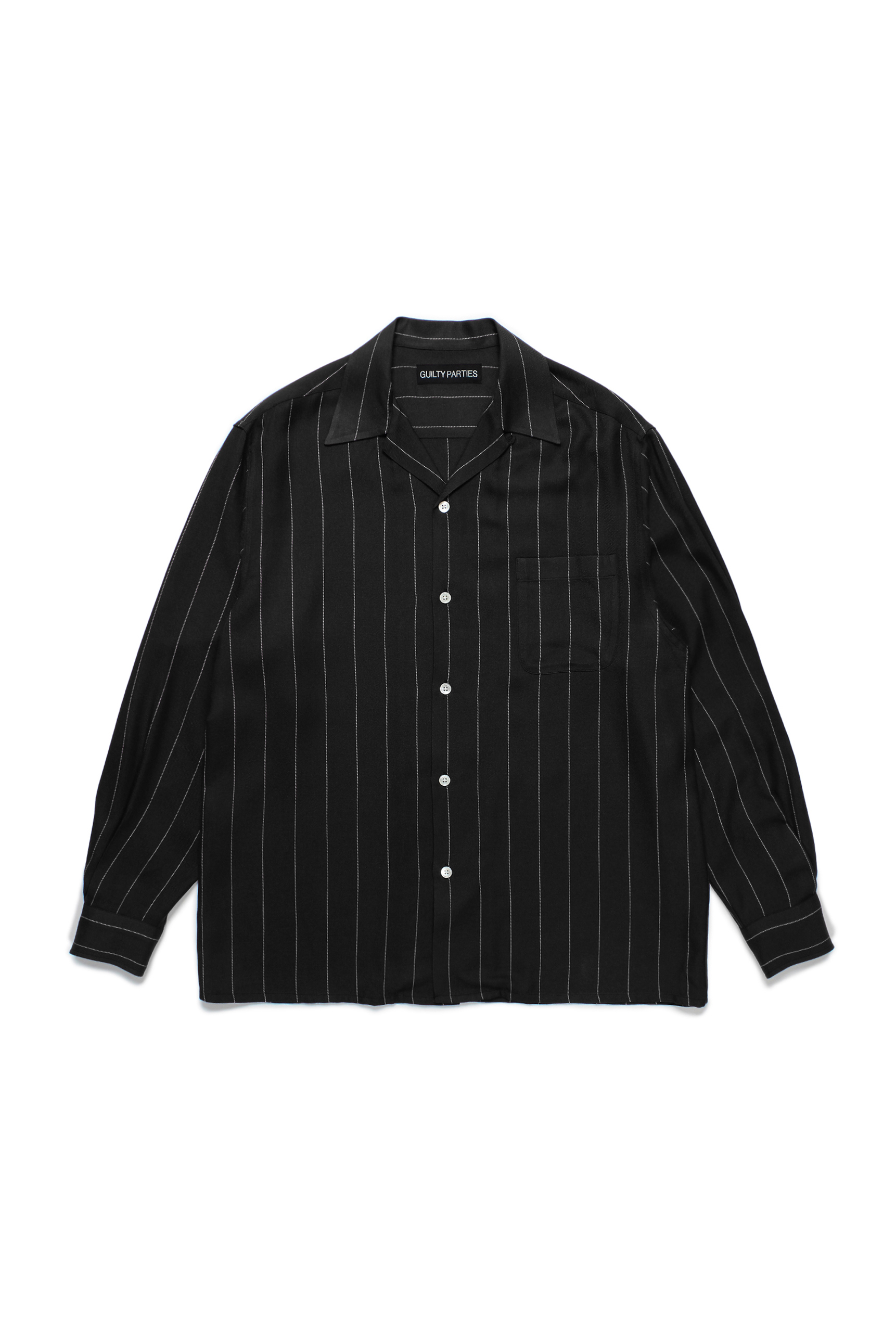 STRIPED OPEN COLLAR SHIRT L/S ( TYPE-2 )（BLACK）