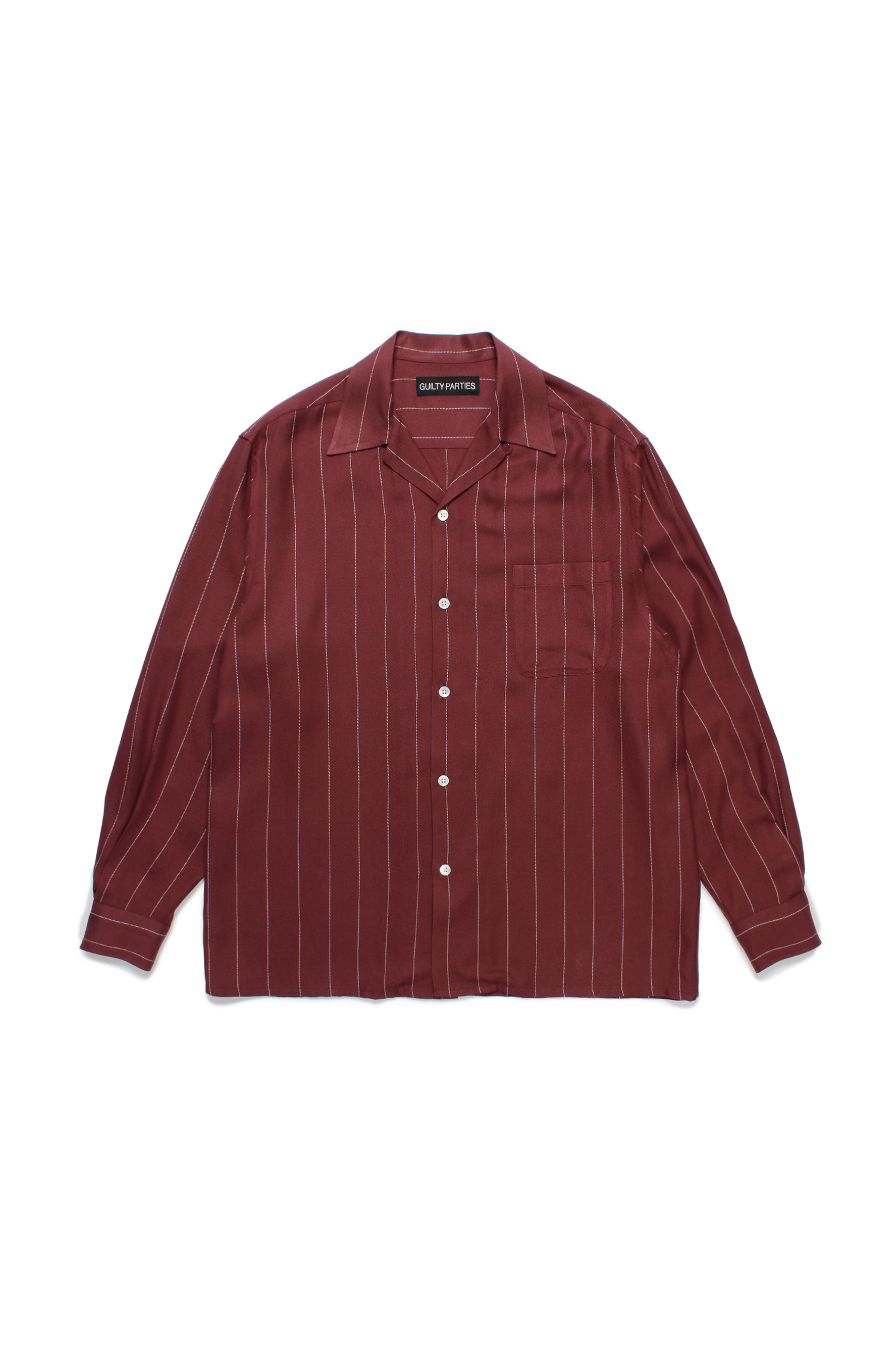 STRIPED OPEN COLLAR SHIRT L/S ( TYPE-2 )（BURGUNDY）