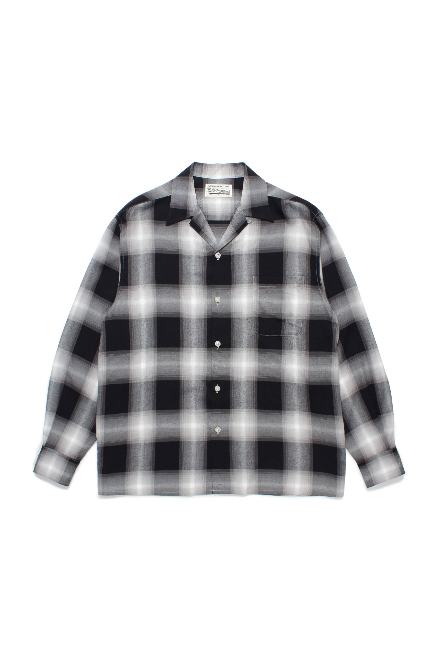 OMBRE CHECK OPEN COLLAR SHIRT L/S ( TYPE-1 ) (GRAY)