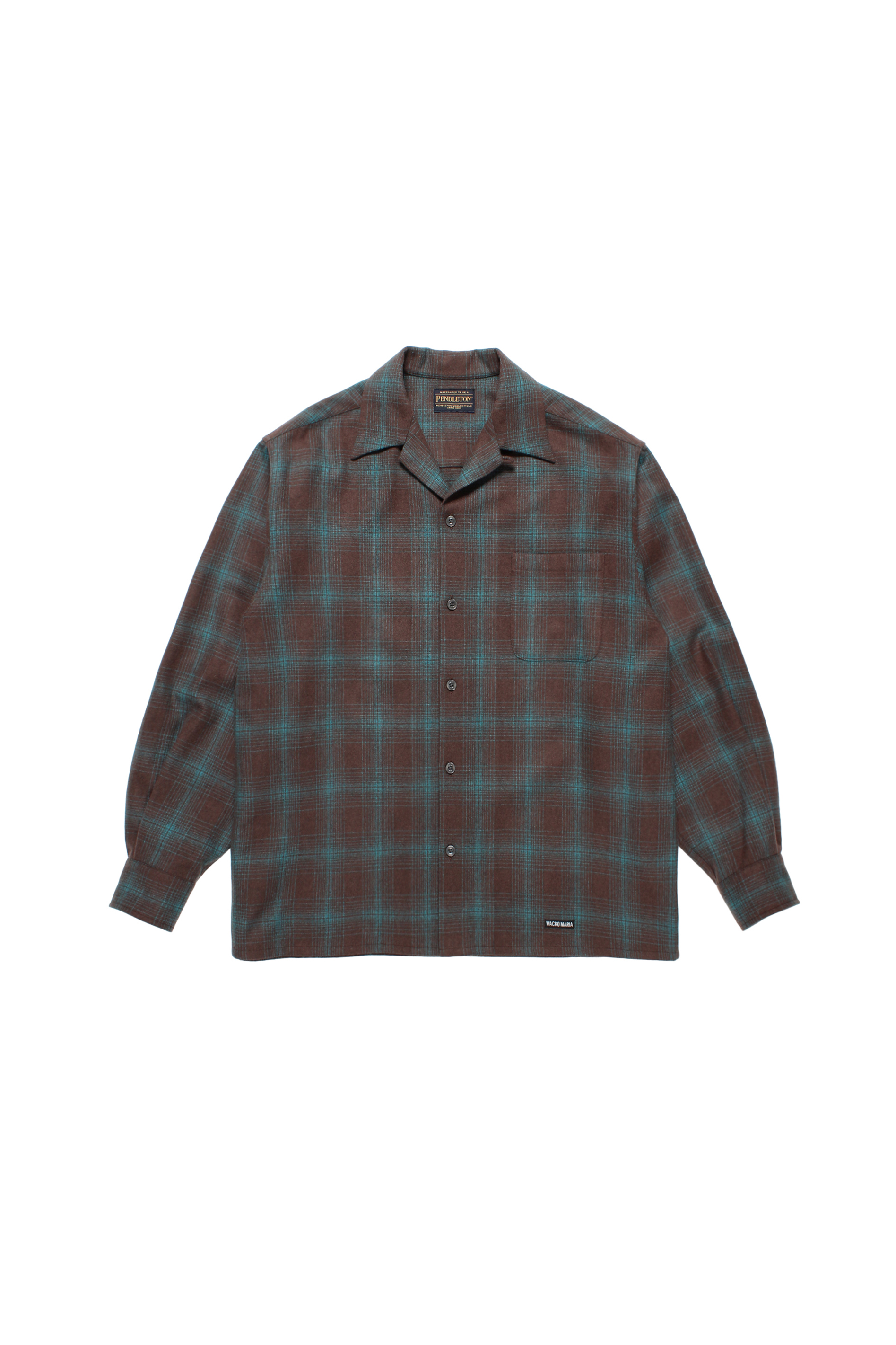 WOOL OMBRE CHECK OPEN COLLAR SHIRT L/S ( TYPE-3 )（BROWN-BLUE）