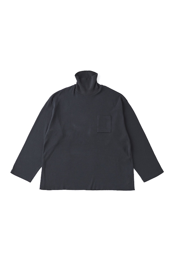 TURTLE-NECK SILK NEP RIBED TOPS（ONYX BLACK）