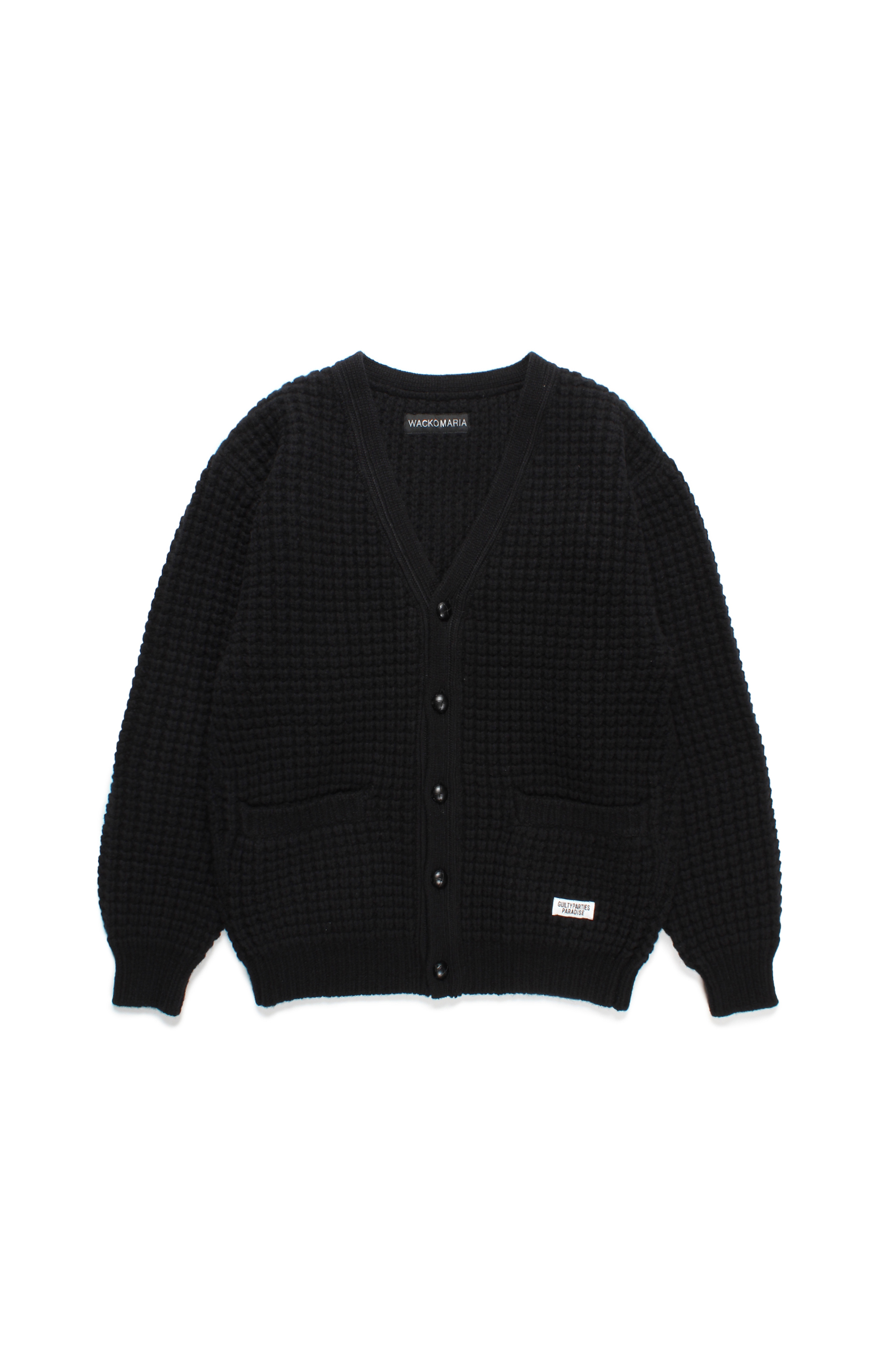 WAFFLE KNIT CARDIGAN（BLACK）