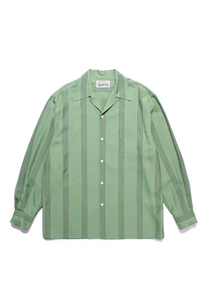 STRIPED OPEN COLLAR SHIRT L/S（GREEN）