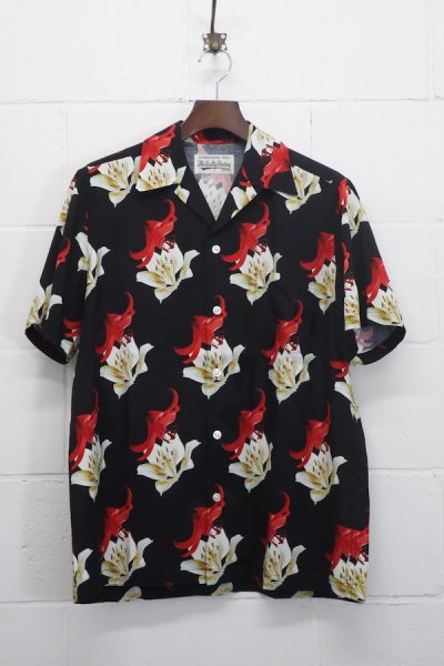 HAWAIIAN SHIRT S/S (TIGHT別注商品) (BLACK-WHITE-RED)