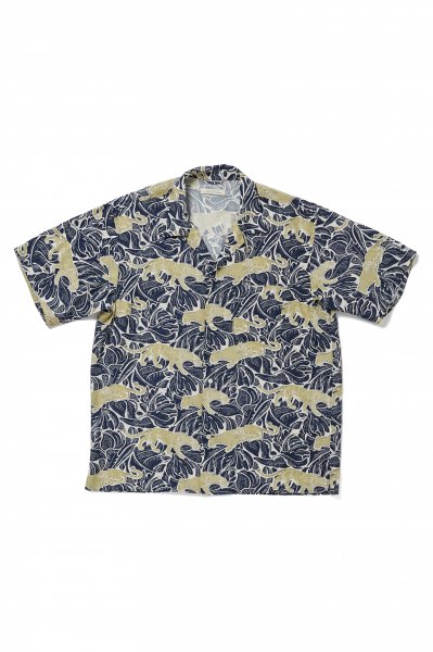 ORIGINAL PRINTED OPEN COLLAR SHIRTS (-PANTHER- short sleeve) (COBALT)