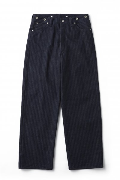 TRIPPLE NEEDLE BELTLESS JEANS (INDIGO HERRINGBONE)