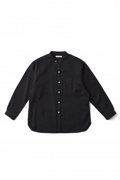 STUD BUTTON BAND COLLAR SHIRTS (BLACK SATIN)