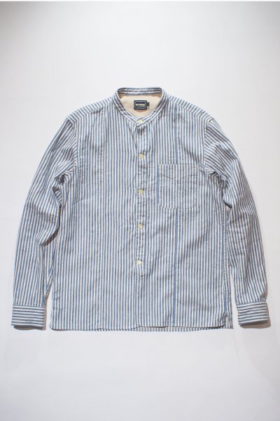 Band Collar Stripe Shirts （Blue-st）