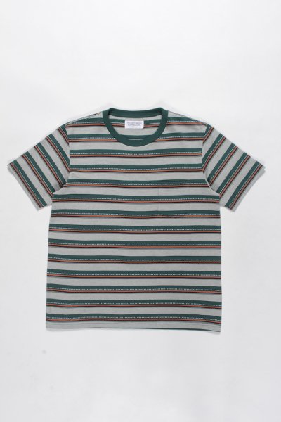 STRIPED CREW NECK T-SHIRT ( TYPE-2 ) (GREEN)