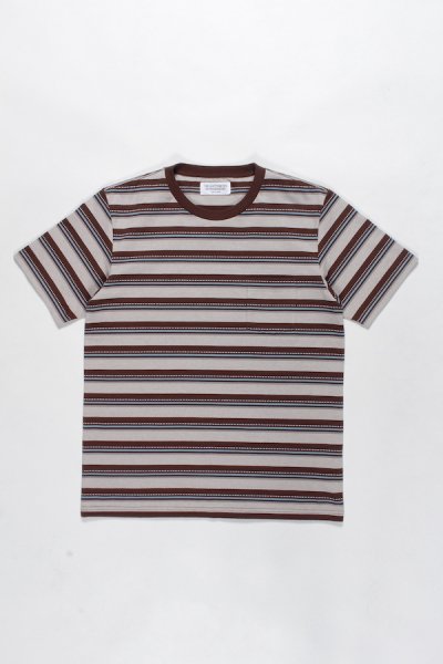 STRIPED CREW NECK T-SHIRT ( TYPE-2 ) (BROWN)