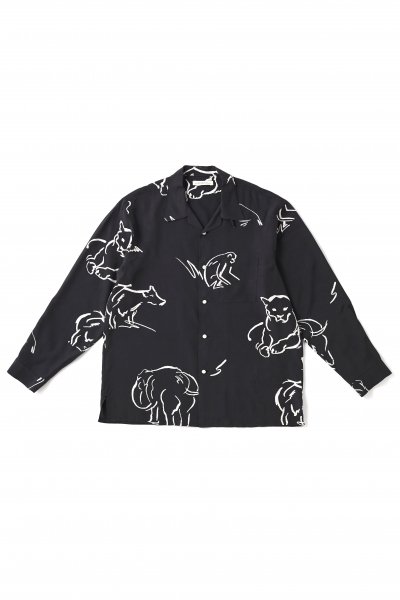 ORIGINAL PRINTED OPEN COLLAR SHIRTS (-DRAWING- long sleeve) (GRAPHITE)