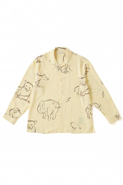 ORIGINAL PRINTED OPEN COLLAR SHIRTS (-DRAWING- long sleeve) (CITRINE)