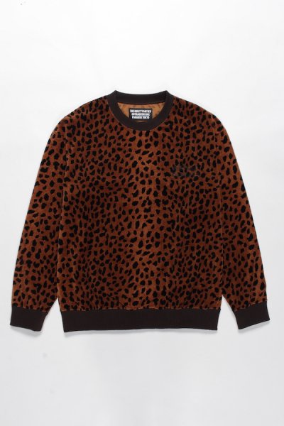 LEOPARD VELOUR CREW NECK SWEAT SHIRT (BROWN)