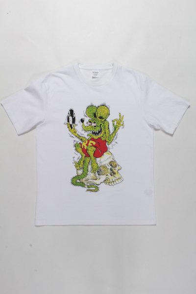 RAT FINK / TIMLEHI / WASHED HEAVY WEIGHT CREW NECK COLOR T-SHIRT (TYPE-1) (WHITE)