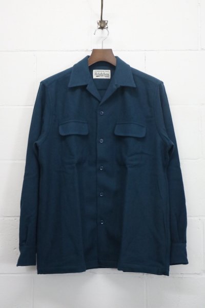 WOOL OPEN COLLAR SHIRT (D-BLUE)