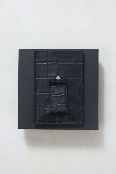 LEATHER MONEY CLIP -CROCODILE EMBOSS- (BLACK)