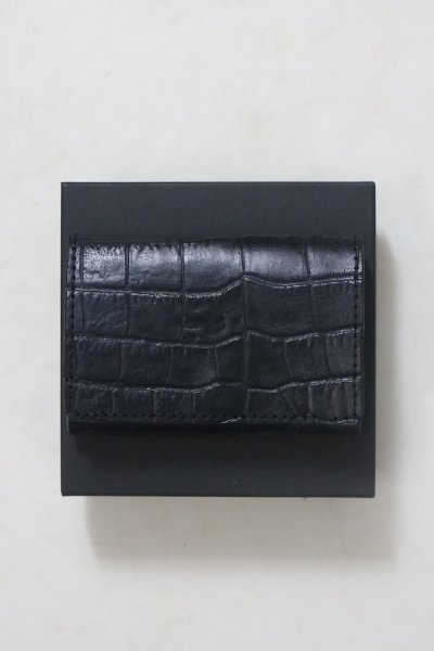 LEATHER CARD CASE -CROCODILE EMBOSS- (BLACK)