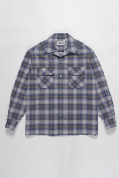 OMBRAY CHECK OPEN COLLAR SHIRT ( TYPE-2 ) (BLUE)