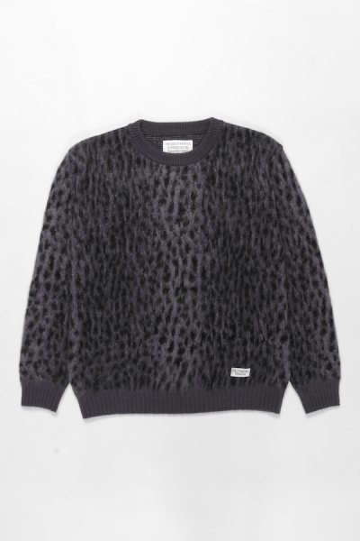 LEOPARD MOHAIR CREW NECK SWEATER (GRAY)