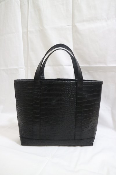 LEATHER TOTE BAG サイズM -CROCODILE EMBOSS- (BLACK)