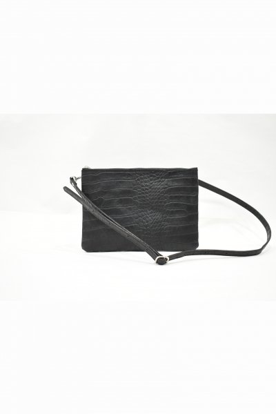 2WAY LEATHER CLUTCH BAG -CROCODILE EMBOSS- (BLACK)