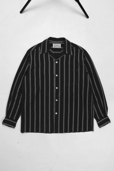 STRIPED OPEN COLLAR SHIRT L/S (BLACK)