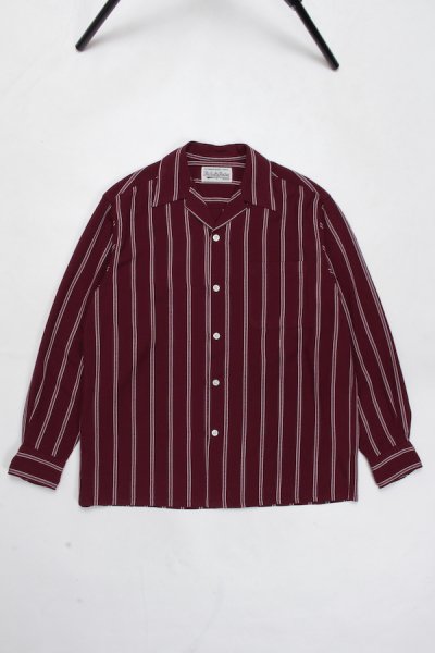 STRIPED OPEN COLLAR SHIRT L/S (BURGUNDY)