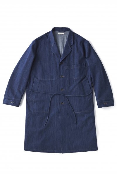 ROPED WAIST ATELIER COAT (INDIGO HERRINGBONE)