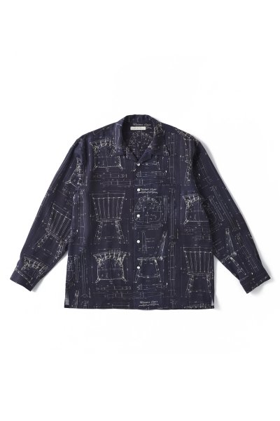 ORIGINAL PRINTED OPEN COLLAR SHIRTS (BLUE PRINT) Long-sleeve (NOCTURNE)