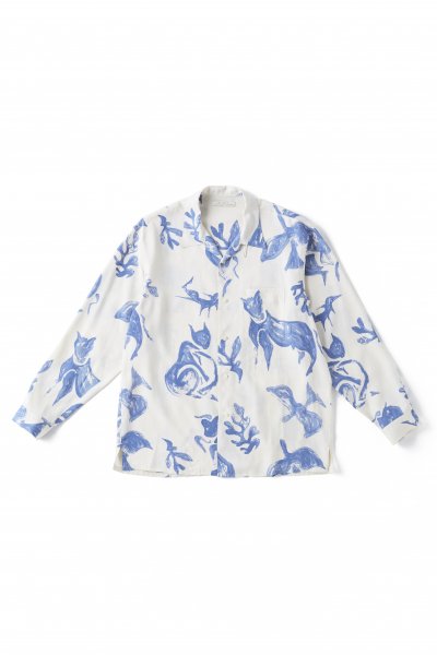 ORIGINAL PRINTED OPEN COLLAR SHIRTS (DRAWING) Long-sleeve (NATURAL)