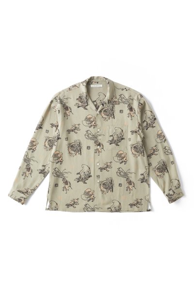 ORIGINAL PRINTED OPEN COLLAR SHIRTS (YOUKAI) Long-sleeve (EUCALYPTUS)