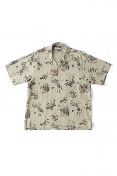 ORIGINAL PRINTED OPEN COLLAR SHIRTS (YOUKAI) Short-sleeve (EUCALYPTUS)