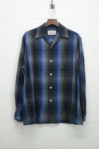 60'S OMBRE CHECK OPEN COLLAR SHIRT ( TYPE-1 ) (BLUE)