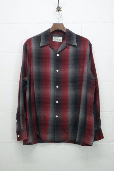 60'S OMBRE CHECK OPEN COLLAR SHIRT ( TYPE-1 ) (RED)