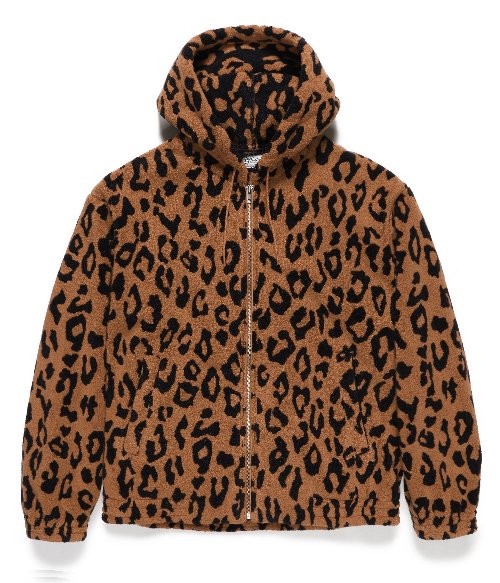 LEOPARD ZIP HOODED JACKET (BROWN)