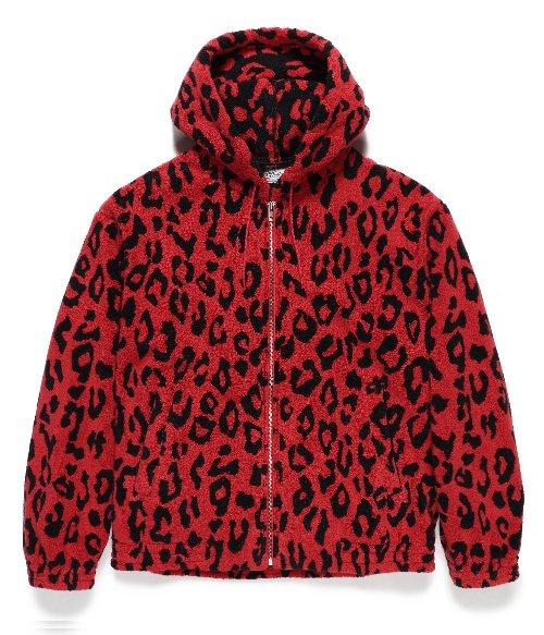 LEOPARD ZIP HOODED JACKET (RED)