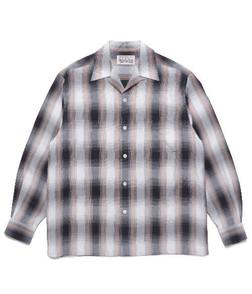 OMBRE CHECK OPEN COLLAR SHIRT L/S ( TYPE-1 ) (ORANGE)