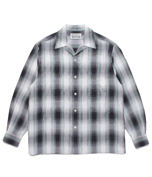 OMBRE CHECK OPEN COLLAR SHIRT L/S ( TYPE-1 ) (GREEN)