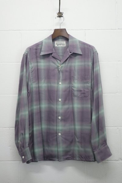 OMBRE CHECK OPEN COLLAR SHIRT L/S ( TYPE-2 ) (PURPLE)