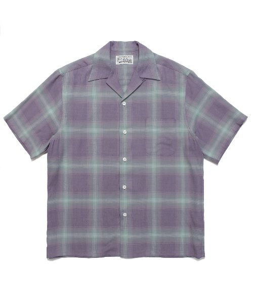 OMBRE CHECK OPEN COLLAR SHIRT S/S ( TYPE-2 ) (PURPLE)