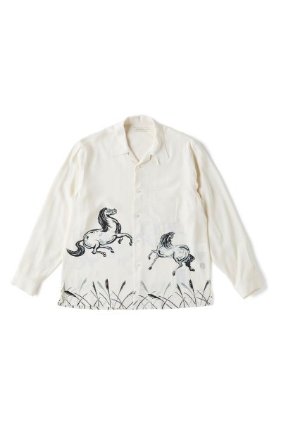 ORIGINAL PRINTED OPEN COLLAR SHIRTS (HORSE) Long-sleeve (BONE)