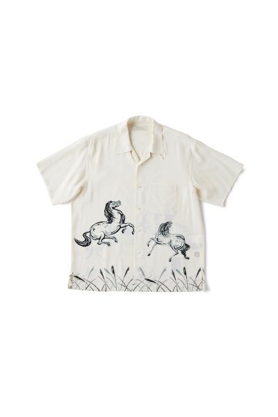 ORIGINAL PRINTED OPEN COLLAR SHIRTS (HORSE) Short-sleeve (BONE)