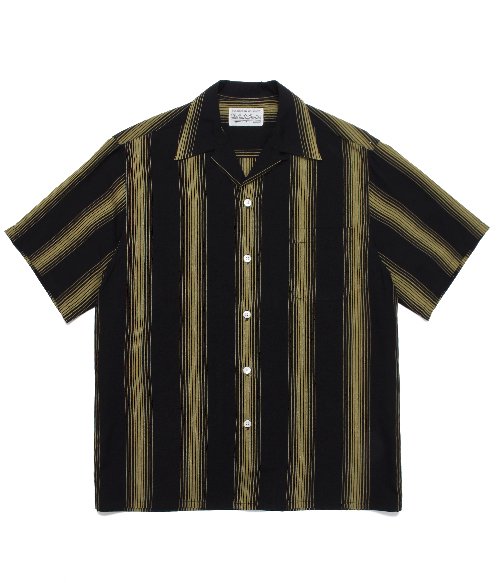 STRIPED OPEN COLLAR SHIRT S/S ( TYPE-1 ) (BLACK)