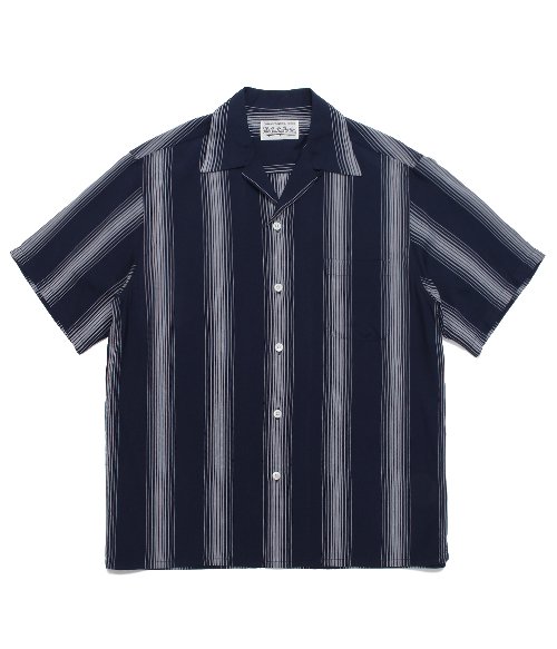 STRIPED OPEN COLLAR SHIRT S/S ( TYPE-1 ) (NAVY)